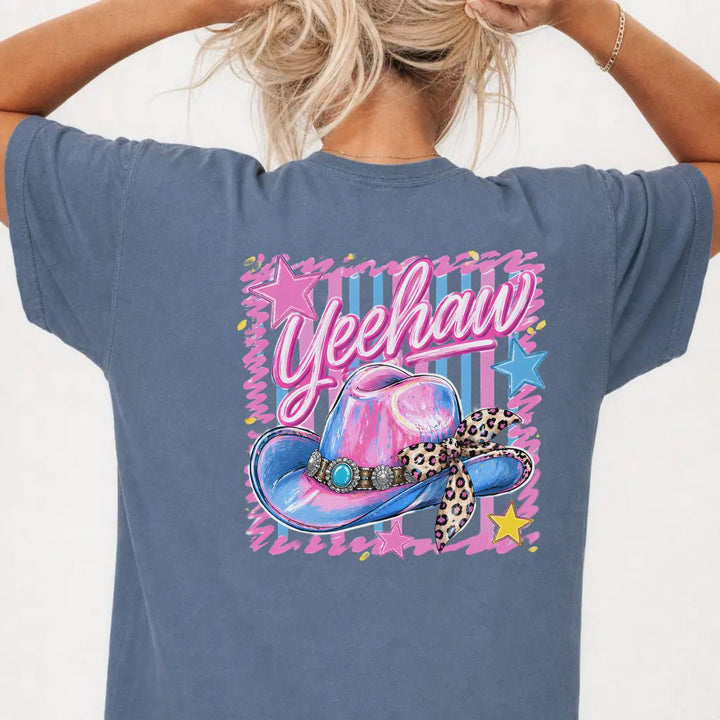 Yeehaw Pink Cowboy Hat Back Print Tee - Okum Tees