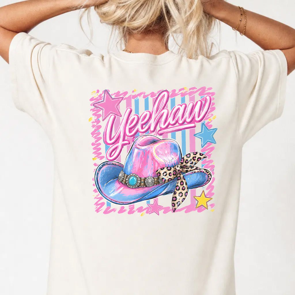 Yeehaw Pink Cowboy Hat Back Print Tee - Okum Tees