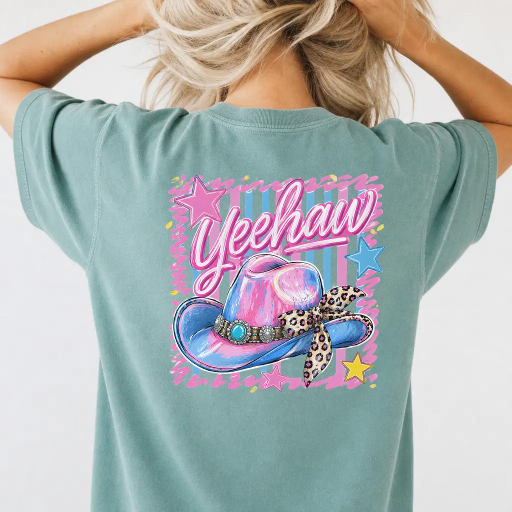 Yeehaw Pink Cowboy Hat Back Print Tee - Okum Tees