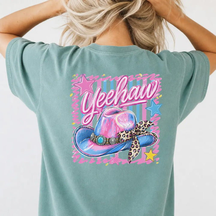 Yeehaw Pink Cowboy Hat Back Print Tee - Okum Tees