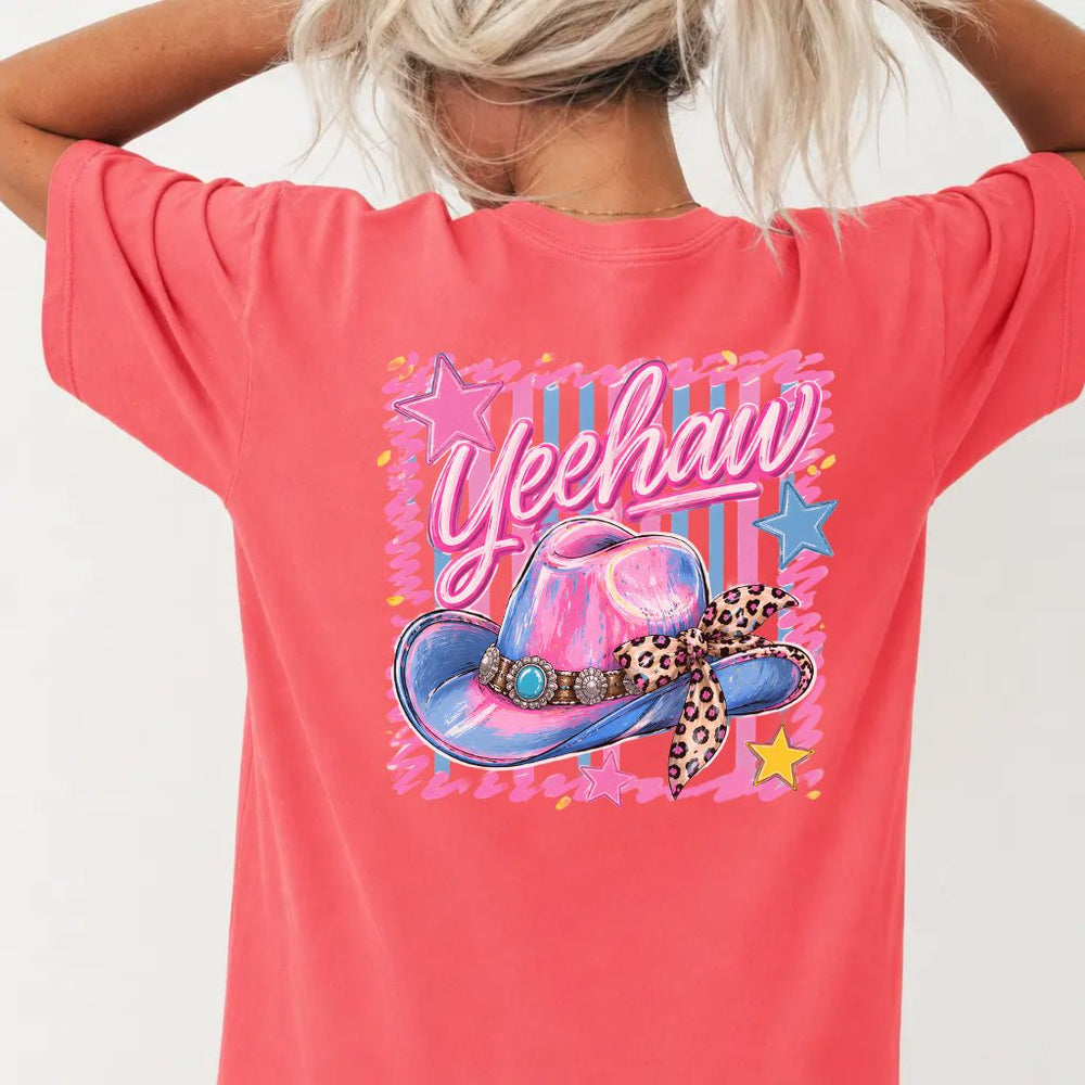Yeehaw Pink Cowboy Hat Back Print Tee - Okum Tees